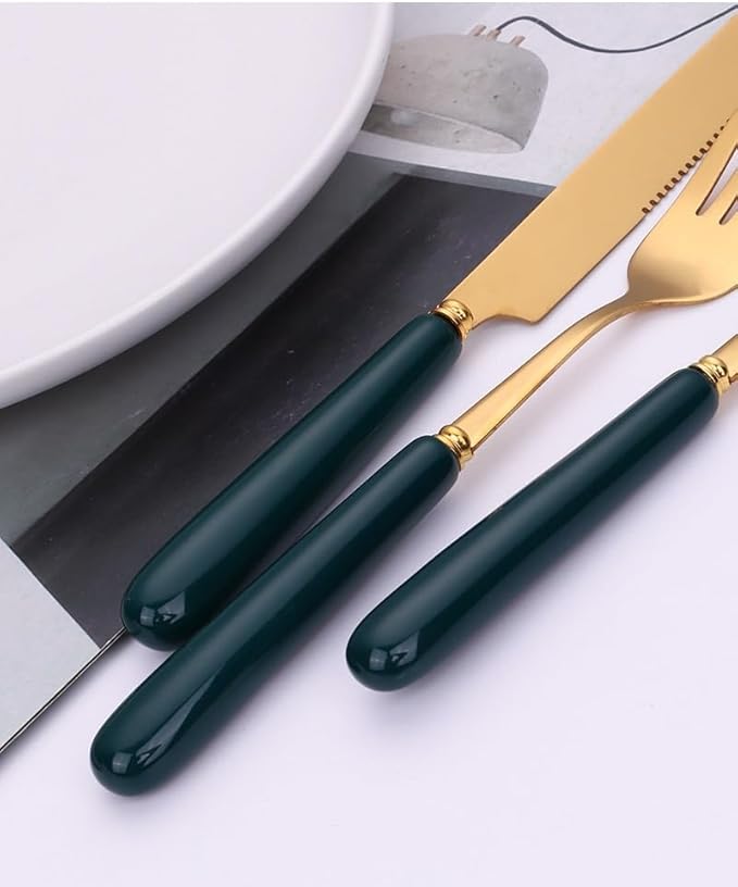 Stainless Steel Flatware serving set,Home Kitchen Eating Tableware Set,Dishwasher Safe,For Home Kitchen Restaurant Hote 5/20/30 Piece Ceramic Handle Stainless Steel Knife, Fork And Spoon Set Western S