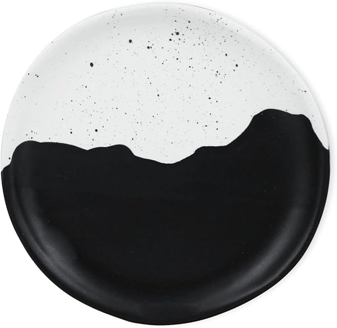 roro Handcrafted Ceramic Appetizer & Salad Plates - Set of 2, Mottled Cream, 7 Inches | Unique Black & White Organic Glazed Design | Sturdy & Food-Safe, Microwave Safe, Lead-free Glazed