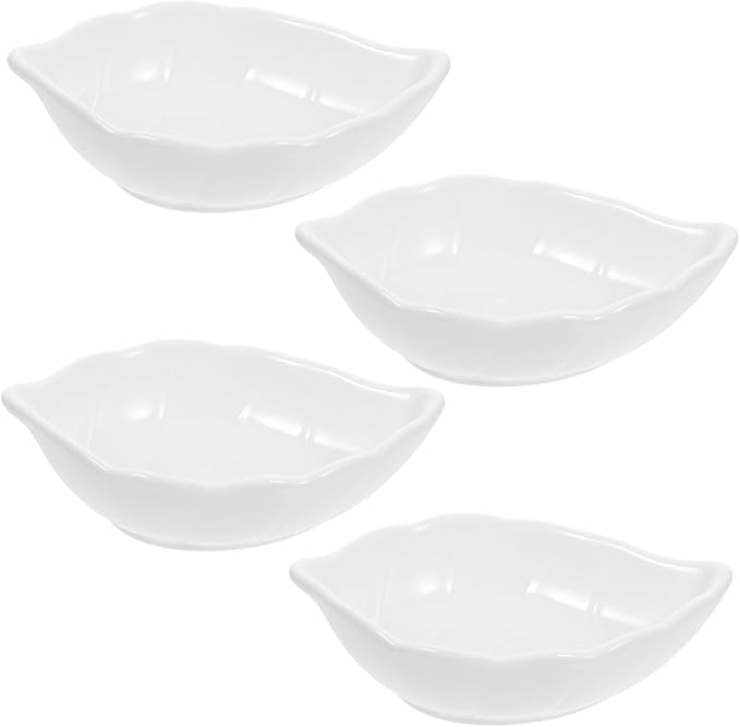 Unomor 4pcs Ceramic Sauce Dishes Bowls Leaf Motif Sauce Plates Versatile Serving Bowls for Condiments Sushi Dipping Appetizers