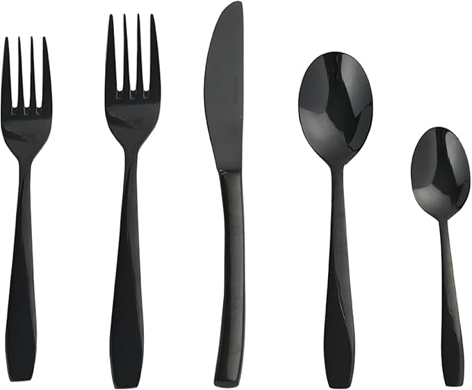Black 20 Piece Silverware Set,Stainless Steel Flatware Set for 4,18/0 Rust-Proof Cutlery Set with Forks & Spoons,Mirror Polished Dishwasher Safe - Heavy Duty Tableware for Home & Dining