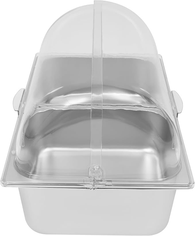 2 Pans Ice Food Serving Display Container w/Clear Roll Top Cover, Stainless Steel Serving Tray Catering Supplies Buffet Display Condiment Dispenser Plate Case for Restaurant Hotel Kitchen