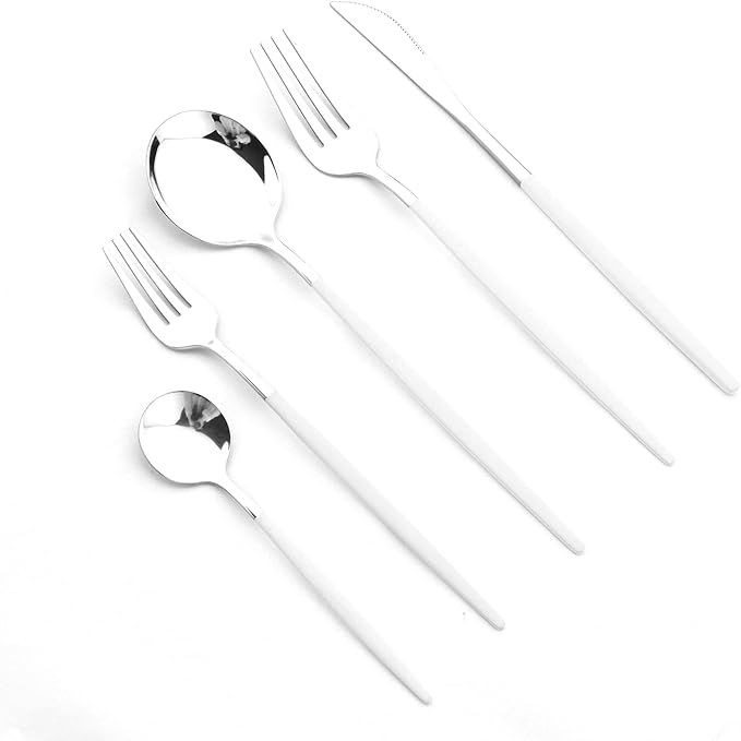 Gugrida 5-Piece Silverware Set 18/10,Flatware Set, Silver White, Stainless Steel Tableware Cutlery Set for 1,Dishwasher-Safe