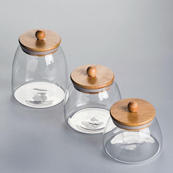 Glass Jar with Airtight Bamboo Lid Coffee Bean Jar Container Storage for Kitchen Storage Candy Bottle (G-L-2set)