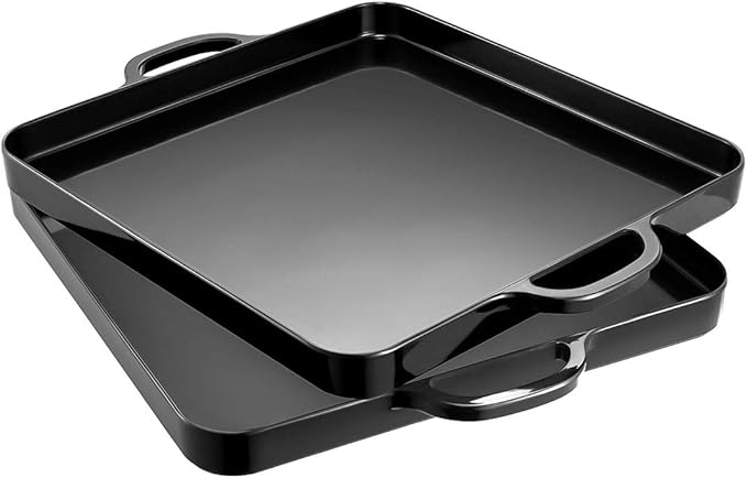 i BKGOO Foodservice Black Plastic Tray with Handle Set of 2 Large Melamine Cube Serving Platters for Parties, Table, Kitchen Size(12.5"x12.5"x1")