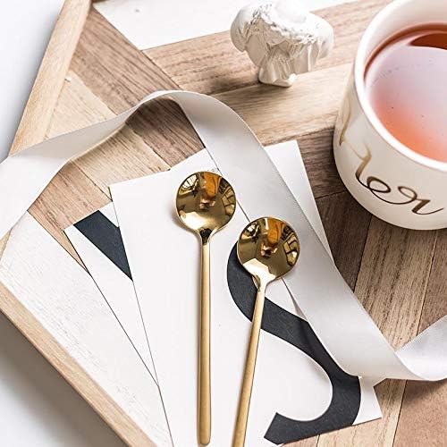 10 Pack Espresso spoons 18/10 Stainless Steel Teaspoons Set for Coffee Sugar Dessert Cake Ice Cream Soup Antipasto Cappuccino, 5.3 Inch Gold