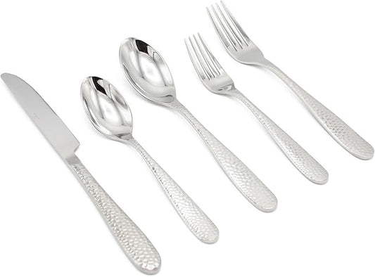 Elyon Carroll Hammered 20-Piece Reflective Silver Flatware Set, Stainless Steel, Service For 4