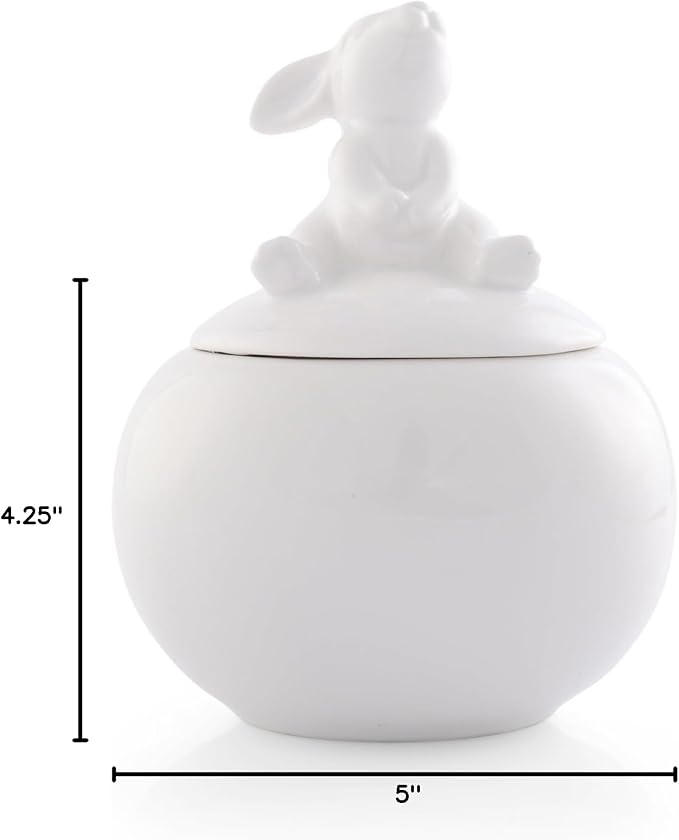 Arthur Court Sugar Bowl, White Stoneware, Setting Bunny Design on Lid, Durable and Easy to Clean - Whimsical and Elegant, Perfect for Tea or Coffee Time, Enhances Easter Table Décor