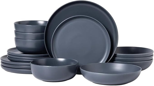 Stoneware Dinnerware Set, 16 Piece Plates and Bowls Set for 4, Microwave and Dishwasher Safe Tableware (blue)