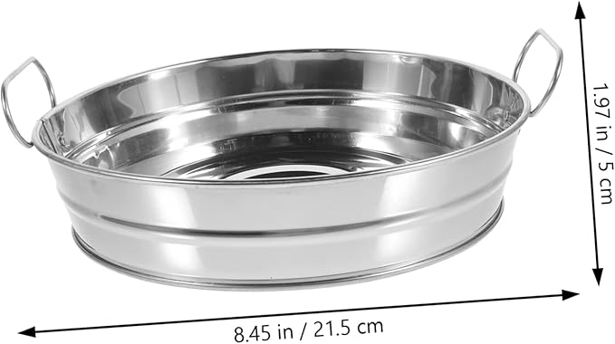 IMIKEYA Snack Serving Tray Handles Round Stainless Steel Plate Dish Buffet Decor