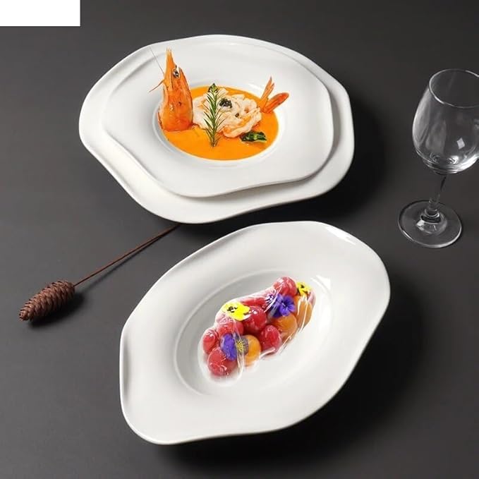 Kitchen Plates Ceramic Dinner Plate Irregular Shape Pasta Sushi Steak Plate Simple Restaurant Solid Color Tableware Dessert Tray Cooking Dishes Cold Dish Plate Restaurant Plates(B 14.5 inch)