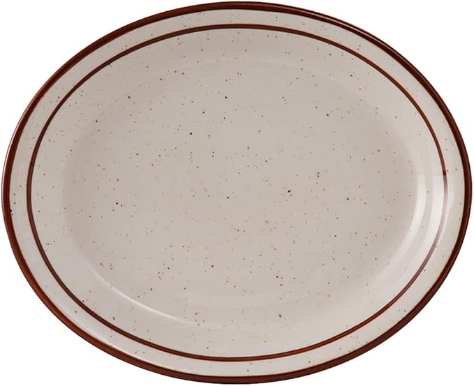 Tuxton China TBS-914 Platter, 13-3/4" x 11-1/4", Oval, Narrow Rim, Microwave and Dishwasher Safe, Oven Proof, Fully Vitrified, Ceramic, Bahamas, Pack of 12