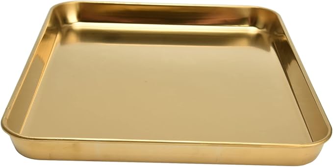 12×9.44in Gold Stainless Steel Flat Bottom Rectangular Serving Food Coffee Tray for Serving Appetizers Snacks Desserts Creating Charcuterie Tray