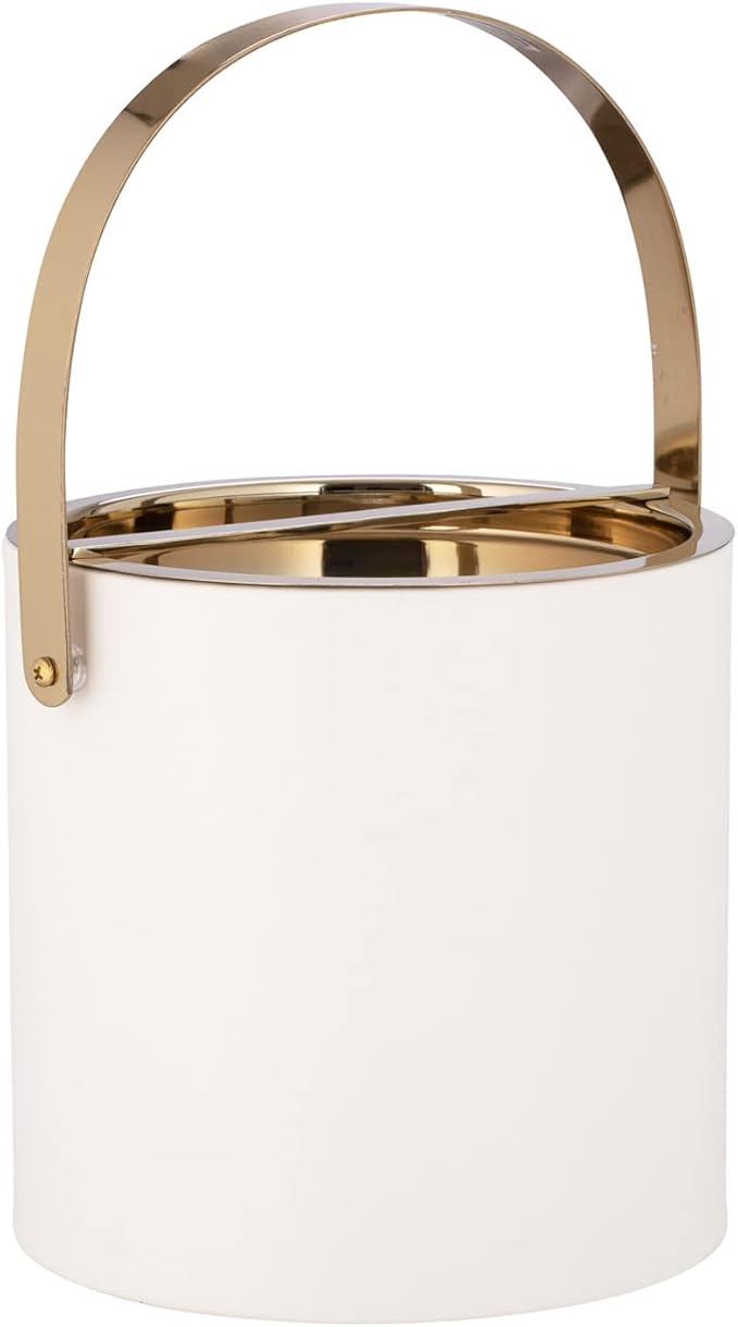 Kraftware Polished Gold Arch Handle & Bridge Cover: White Milan 3qt Ice Bucket