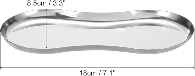 uxcell Stainless Steel Decorative Tray, 7.1" x 3.3" Glass Serving Tray Metal Decorative Plate for Coffee Table Centerpieces Jewelry Cosmetic Bathroom Organizer, Silver