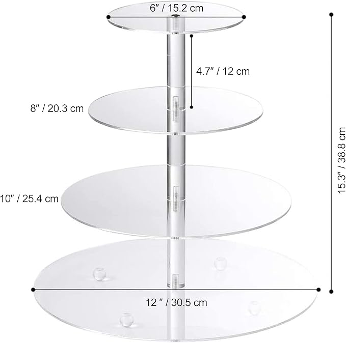 Cupcake Stand with Base, 4-Tier Round Acrylic Cupcake Display Stand Dessert Tower Pastry Stand Premium Cupcake Holder for Wedding Birthday Theme Party - Transparent