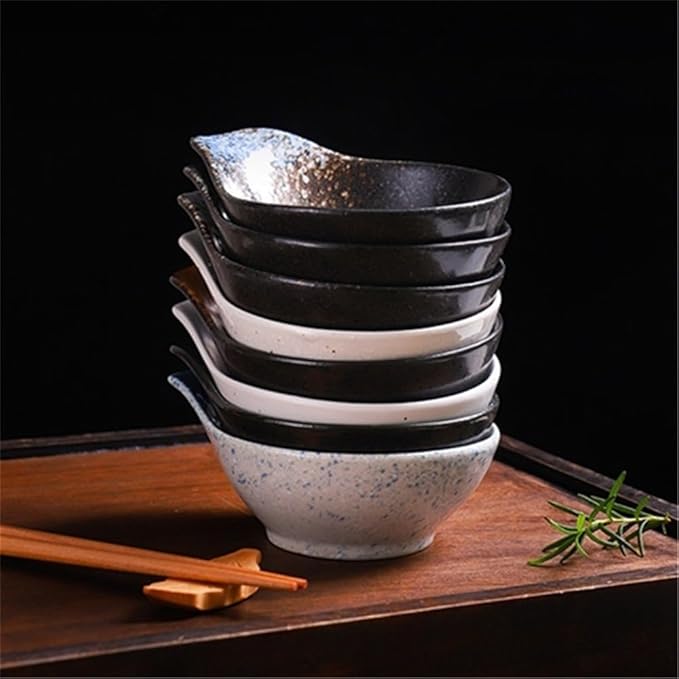 Appetizer Plates Anti-scalding Ceramic Taste Dish with Handle Seasoning Bowls Cooking Tableware for Condiment