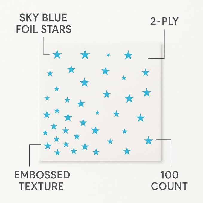 Elegant 100-Pack White Cocktail Napkins with Blue Foil stars- 2-ply Disposale Party Napkins for Weddings, Bars and Baby Showers