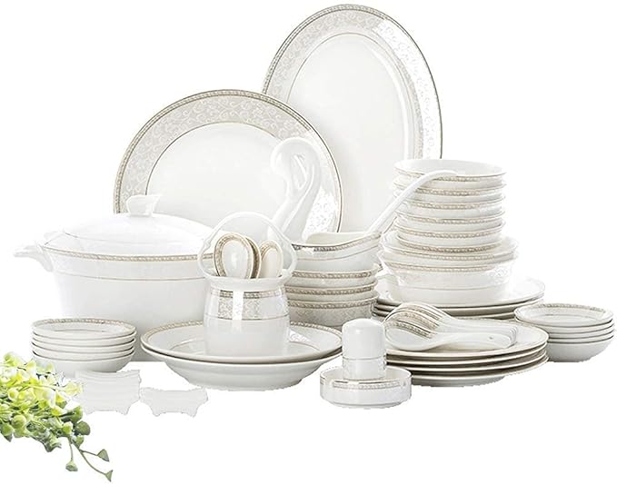 White Round Porcelain Dinnerware Set, Dishes/Plate/Bowl Set, Fine Bone China Dinnerware Sets Clearance, Collection Ceramic Kitchen And Dining Sets For Home,B56 Pcs Service For 10,A56 Pcs Service for