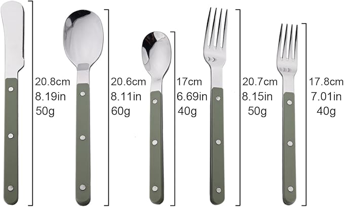 JASHII Silverware Flatware Set 20 Pieces Stainless Steel With Rivet Retro Cutlery Set Knife Fork Spoon Set Service for 4 for Home Restaurant Wedding - Green Handle