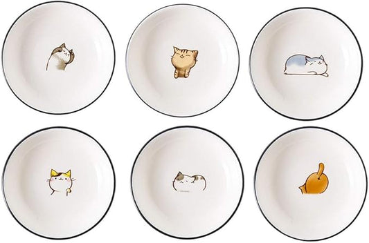FUYU 6pcs Cute Cat Multipurpose Ceramic Sauce Dish Seasoning Dishes Sushi Dipping Bowl Appetizer Plates