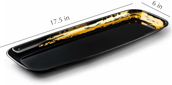 Disposable Whisk Collection Plastic Black Oval Serving Tray Gold Accent 6.5" x 17.5" - Stunning and Perfect for Any Occasions: Pack of 16