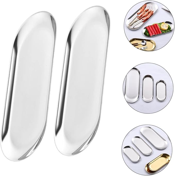 Garneck 2pcs Polished Stainless Steel Trays Serve As Decorative Serving Trays Jewelry Display and Food Storage for Kitchen Tabletop