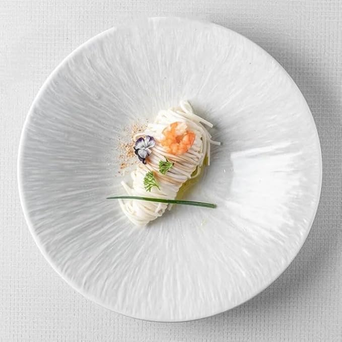 Kitchen Plates Creative White Deep Plate Hotel Restaurant Dinner Plate Household Table Setting Plate Simple Ceramic Tableware Dinner Plate Restaurant Plates(L-1PCS)