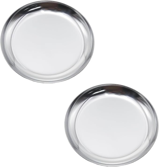 Pine & Linen 2 Pcs Silver Jewelry Dish, 4 Inch Stainless Steel Trinket Tray Decorative Plate, Small Serving Tray for Home Decor/Decor Enthusiasts