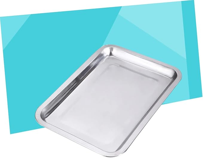 Thickened Stainless Steel Grill Tray 43x33cm Flat Square BBQ Pan for Outdoor Cooking Heavy Duty Serving Dish for Fish and Vegetables