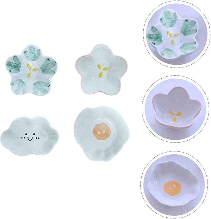 4pcs Seasoning Dish Cake Toppers Vinegar Dish Japanese Plates Appetizer Plates Ceramic Spice Dish Fruit Platter Portion Cups Snack Dish Sushi Ceramics Kitchen Supplies re-usable