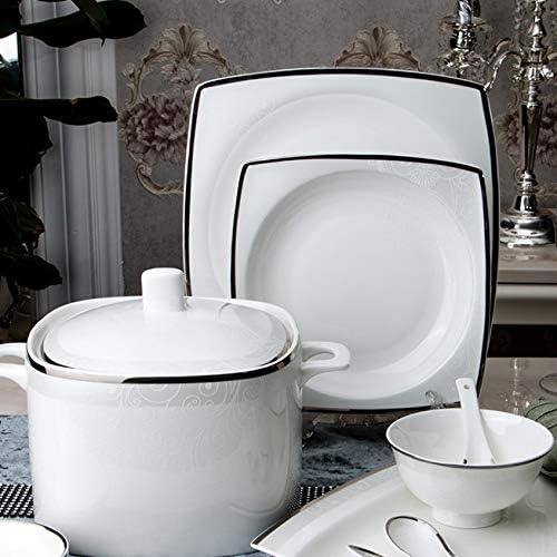 Ceramic Tableware Set, Bone Meal 45% Porcelain, Microwave Safe Tableware, White Translucent Ceramic, 56-Piece Household Tableware Set,70Piece of Package