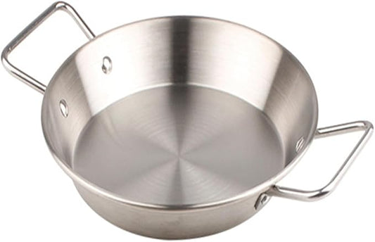 VOSAREA 1pc Stainless Steel Dessert Plate Double Handles Serving Dish for Restaurant Hotel Family Dinner