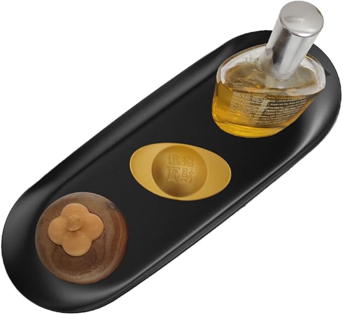 [2pk] Decorative Tray, Perfume Bathroom Jewelry Vanity Mirror Candle Trinket Towel Pallet, Small Metal Stainless Steel Tray, Oval, XL 9 x 3.7 x 0.5 in (2BLACK-Tray-XL)