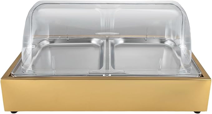 Ice Food Serving Display Tray, 3L/3.17Qt Stainless Steel Buffet Cold Serving Cooler Platter, Cooling Food Dishes Display Plate Case with Clear Cover for Salad, Fruit, Dessert