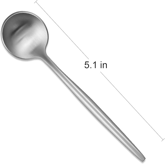 5.1 Inches Tea Spoons,SS18/10 Satin Finishing Coffee Spoons,Small Demitasse Spoon For Espresso,Mini Stirring Spoon For Dessert,Set Of 4 Solid Round Teaspoons
