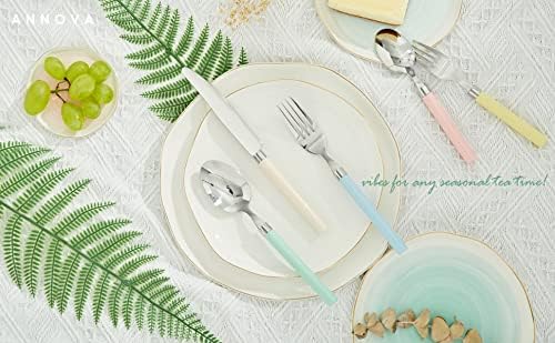 ANNOVA 20 Piece Silverware Set, Service for 4, Stainless Steel Colorful Pastel Tableware Kitchen Flatware Set Utensils, Includes Dinner Knives, Forks, Spoons, Salad Forks & Dessert Spoons (Mix 68)
