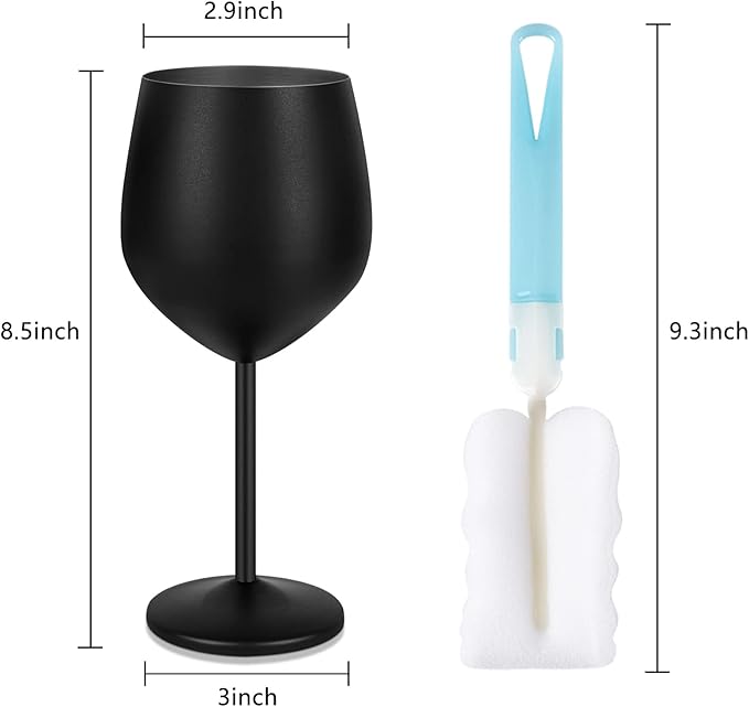 Lifecapido Stainless Steel Wine Glasses Set of 8, 18oz Stainless Steel Wine Goblet, Black Wine Glasses, Metal Wine Glasses with Cup Brush for Party Office Wedding Anniversary, Great for Red White Wine