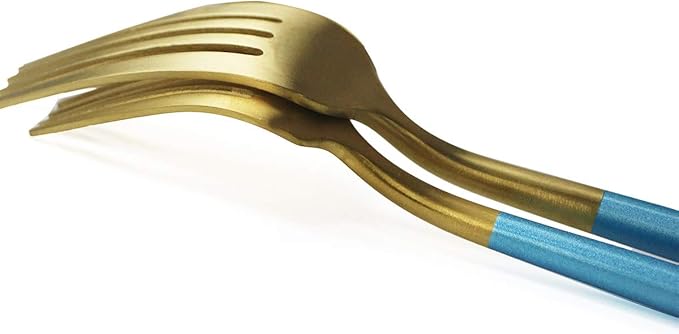 Gugrida Blue Gold Flatware, Royal 40 Pieces Matte Blue Handle 18/10 Stainless Steel Cutlery Sets for 8 Including Forks Spoons Knives, Camping Silverware Travel Utensils Set Tableware