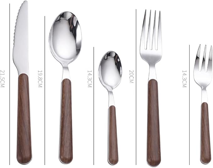 Wood Silverware Set for 8 Durable Stainless Steel Flatware Set 40 Piece Wooden Grain Cutlery Tableware Utensils Set for Home Kitchen Wedding Restaurant Knifes Forks and Spoons