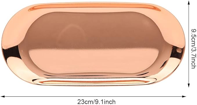 Oval Metal Trays, Stainless Steel Decorative Tray Serving Plate Vanity Trays, Bathroom Candle Trays Fruit Snacks Tray, 23 x 9.5cm (Rose Gold)