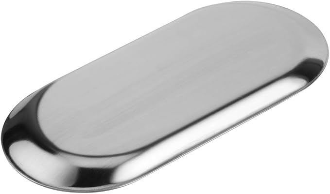 7in Stainless Steel Decorative Tray, Set of 5 Makeup Jewelry Dish Cosmetics Organizer MakeupBathroom Clutter Serving Platter Storage Tray, Oval (Silver)