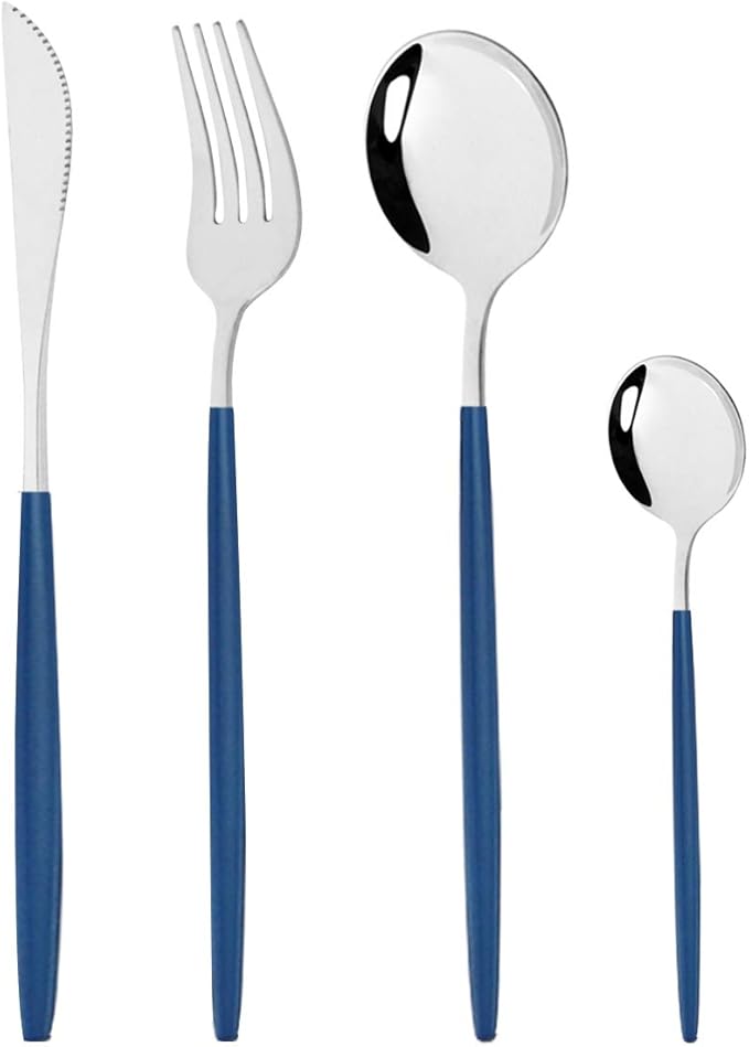 Gugrida Silverware Set - 18/10 Stainless Steel Reusable Utensils Flatware Set, Mirror Cutlery Flatware Set, Great for Family Gatherings & Daily Use (Service For 6, Blue Silver)