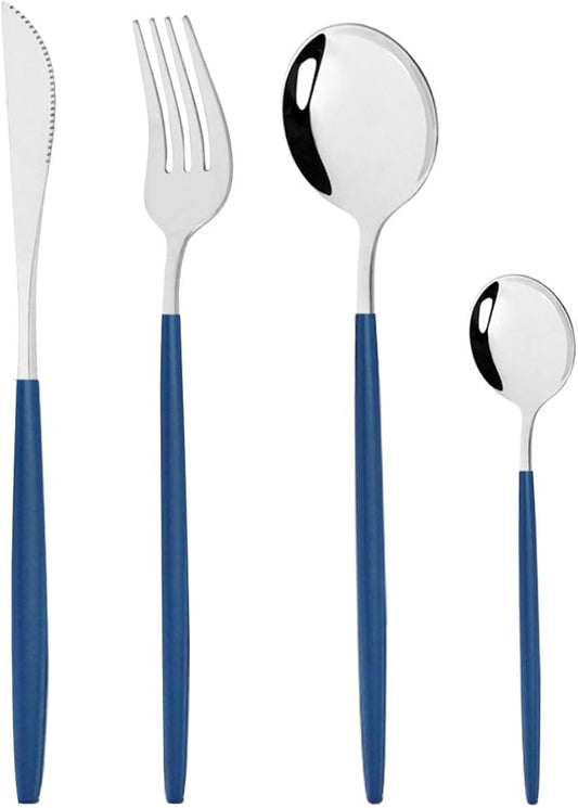 Gugrida Silverware Set - 18/10 Stainless Steel Reusable Utensils Flatware Set, Mirror Cutlery Flatware Set, Great for Family Gatherings & Daily Use (Service For 6, Blue Silver)