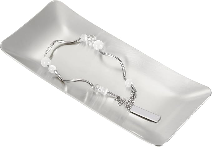 uxcell Decorative Tray, 5.7x2.6 Stainless Steel Rectangular Frosted Serving Tray for Dessert Napkin Towel Candle Jewelry Bathroom Platter, Stackable, Silver