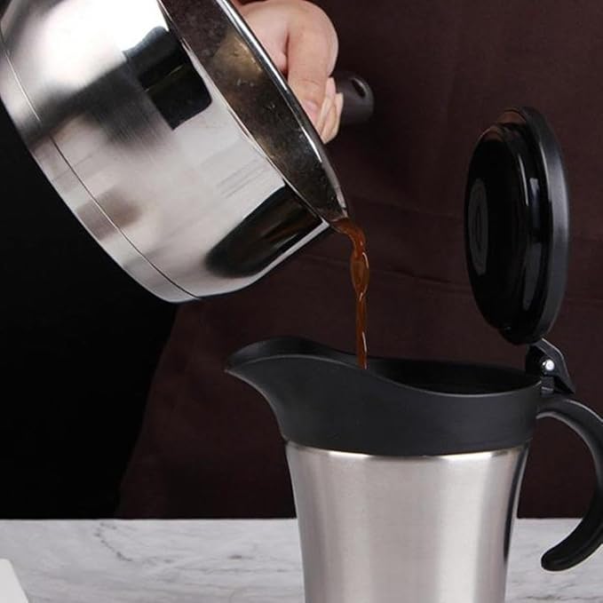 Stainless Steel Gravy Boat with Lid – 450ml Double Wall Insulated Sauce Jug for Gravy, Cream & Custard, Drip-Free Pour Spout for Thanksgiving, Home or Restaurant Use (Silvery)