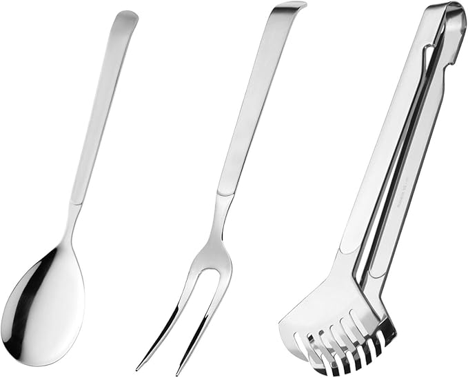 Amefa Stainless Steel Serving Set 3 Piece Hostess : Serving Spoon, Meat Serving Fork, Serving Fork