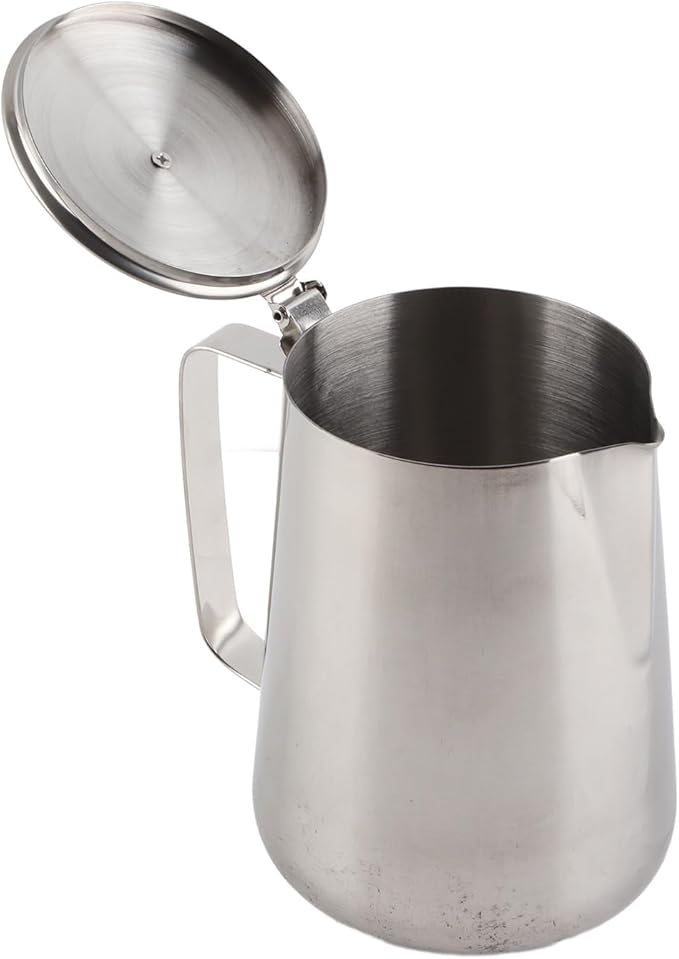 Stainless Steel Milk Frothing Pitcher, Coffee Cup Mug Milk Jug, Ergonomic Handle Spout Lid, for Home Cafe Restaurant Hotel Use (600ml)