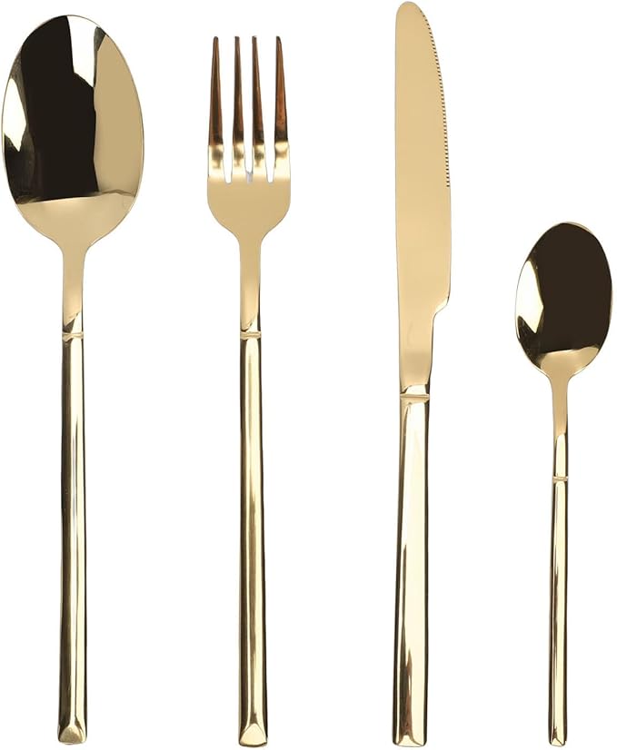 Zerodis Flatware Set, Serving Sets Design Cutlery Including Steak Knife Fork And Spoon Mirror Polished Flatware For Home, Kitchen, Restaurant, Dishwasher Safe, 24 (Gold)