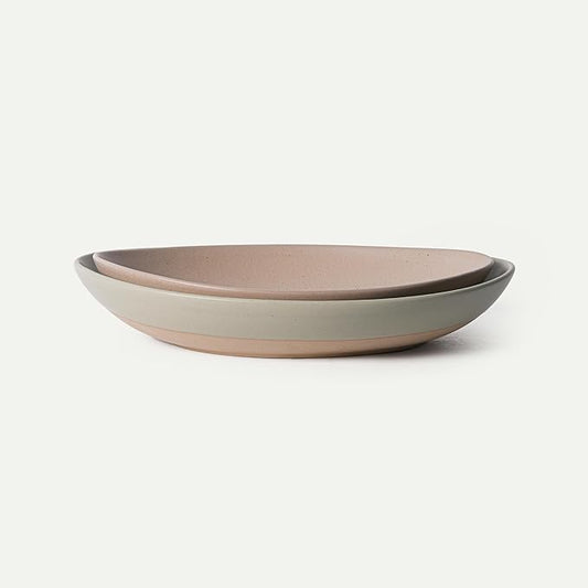 MORA Mega and Giant Serving Dishes Set of 2, 16 inch and 14 inch Ceramic Pottery Oval Platters - Microwave, Oven and Dishwasher Safe - Thyme & Mushroom