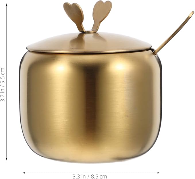 Sugar Bowl with Lid and Spoon Stainless Steel Seasoning Jar Compact Spice Container Condiment Pot for Home Kitchen Organization